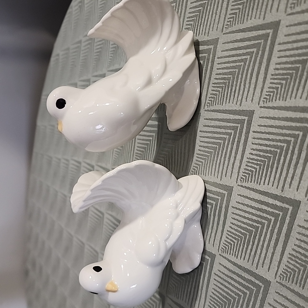 White Ceramic Dove Figurines Stamped Smith